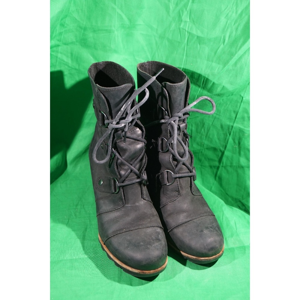 Sorel Joan of Arctic II Wedge Boots Black Leather Women's US 10 - Picture 2 of 9